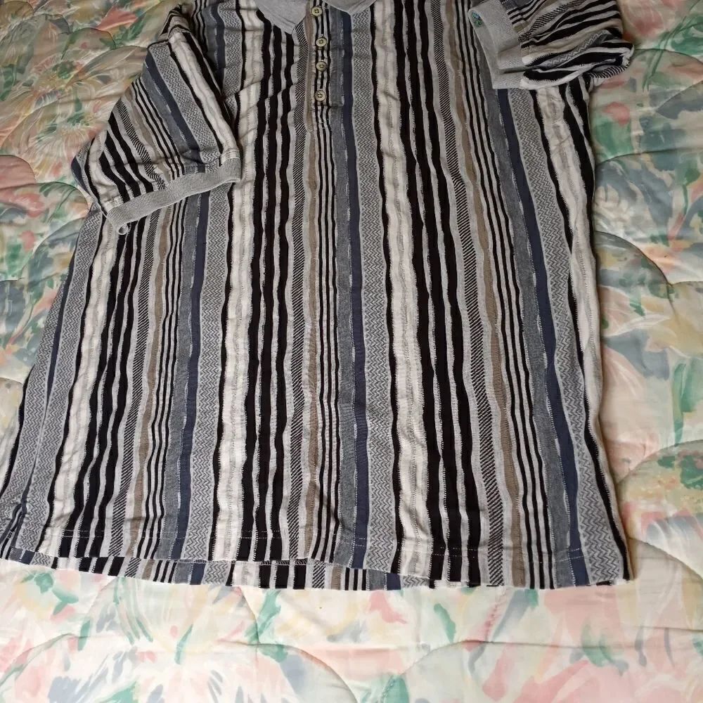 Greg Norman XL 100% CottonStriped Polo Shrtslvs Logo Men's Shirt